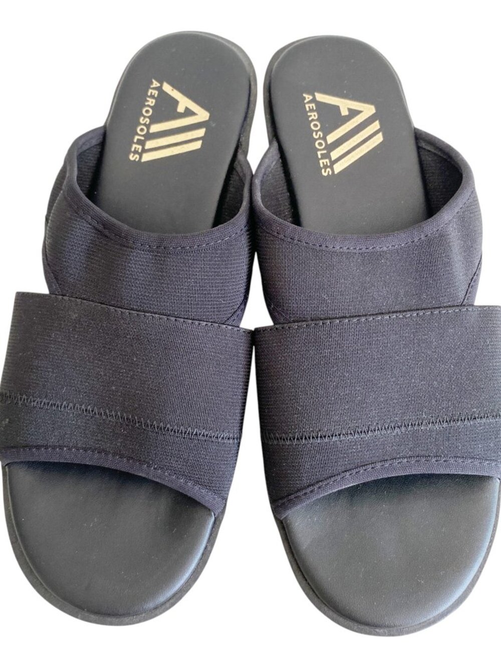 AEROSOLES Ilona Womens 6 M Black Elastic Strappy Wedge Comfort Slip On Sandals